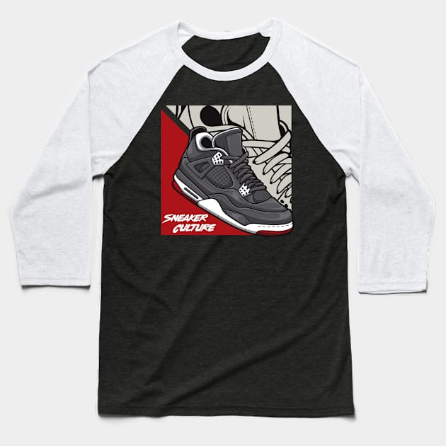 AJ 4 Retro Bred Sneaker Art Baseball T-Shirt by milatees